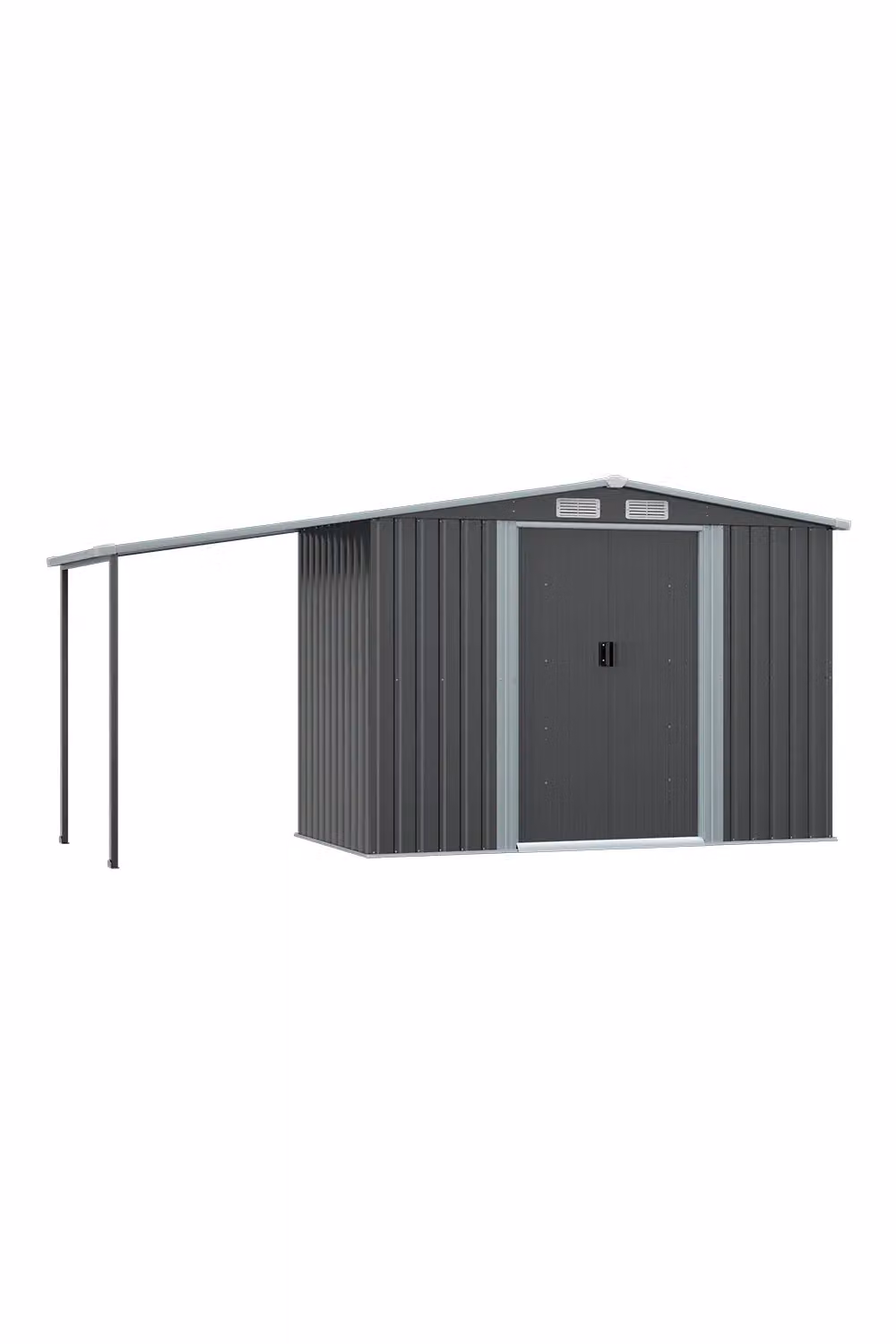 Living and Home Grey Apex Metal Garden Storage Shed with Double Doors and Sun Shelter – 2