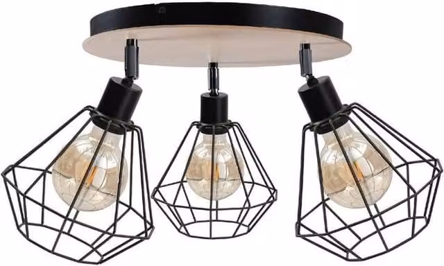 Netlighting Atwood Adjustable Ceiling Spotlight Cluster in Black and Wood with 3x E27 Sockets, Diameter: 34 cm