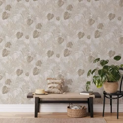 Muriva Phelan Leaf Botanical Floral Vinyl Wallpaper in Cream and Beige – 2