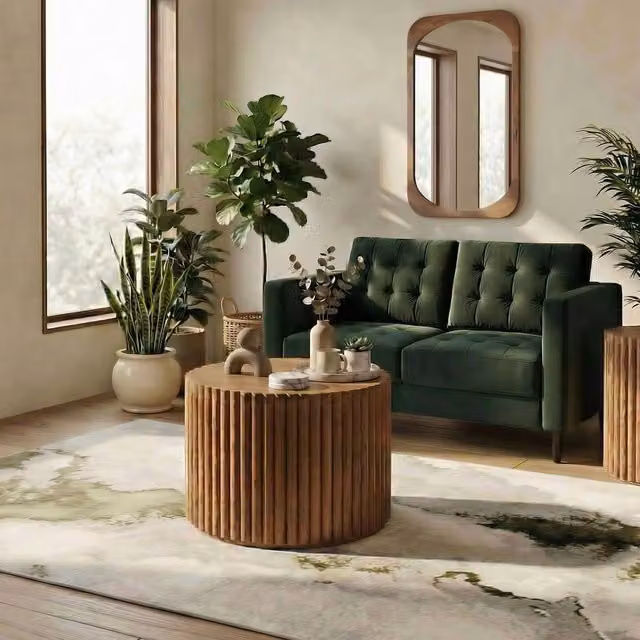 FurnitureboxUK Hood Round Walnut and Mango Wood Coffee Table in Brown – 1