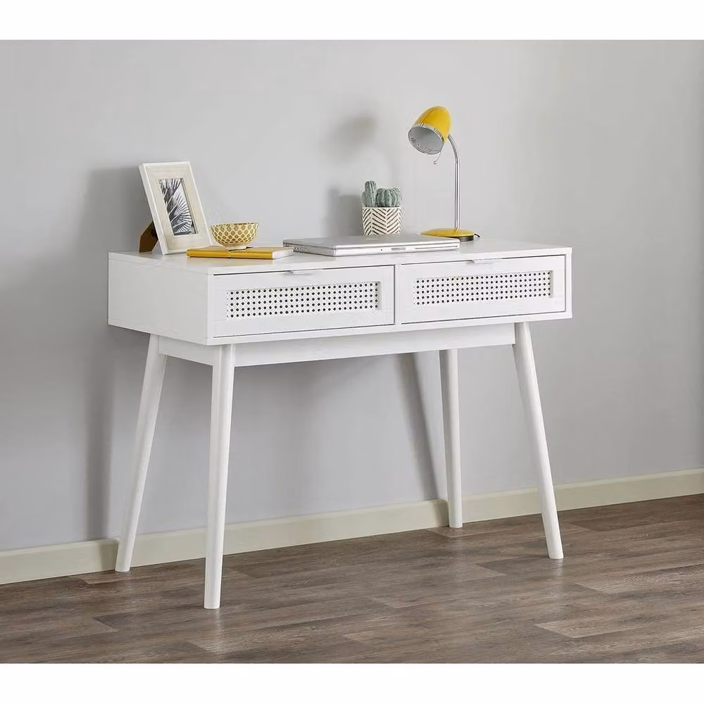 FORGEVIO White Rattan 2 Drawer Console Desk for Hallway, Bedroom or Living Room – 2