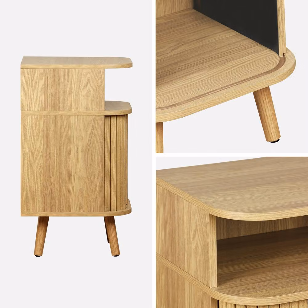Sweek Pair of Bedside Tables with 2 Sliding Doors, Light Brown – 3