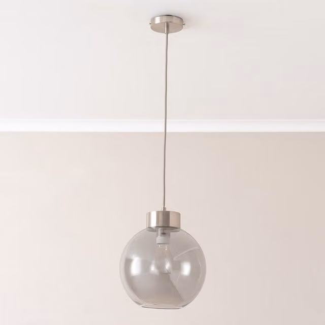 Bellamy Smoked Glass Sphere Ceiling Pendant Light in Brushed Chrome and Silver