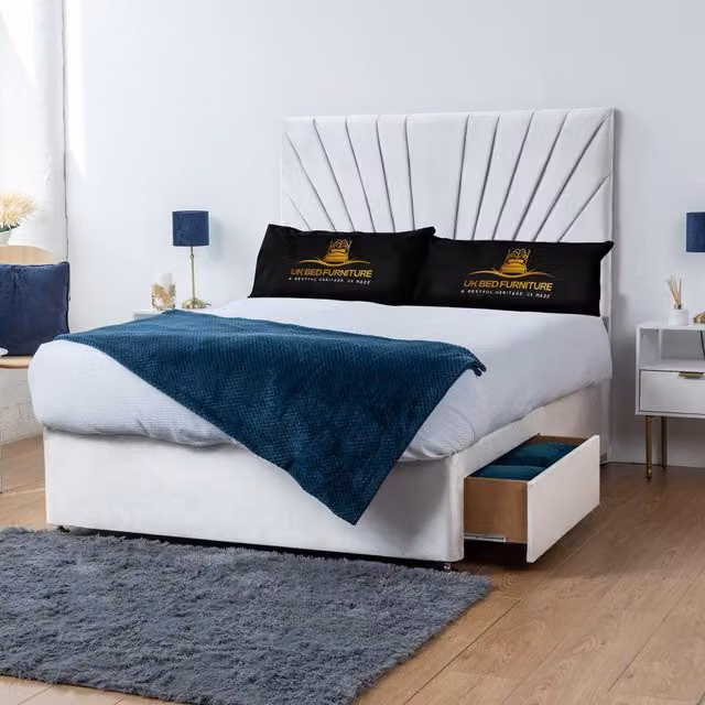 UK Bed Furniture Sunrise Divan Bed with 4 Drawers and 26 Inch Headboard in White, Small Double, W/D: 120 x 200 cm