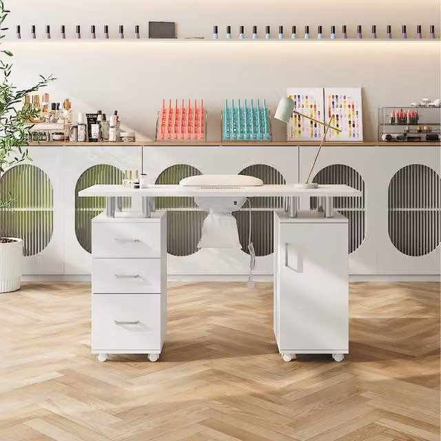 Livingandhome Mobile Manicure Table with Dust Collector in White