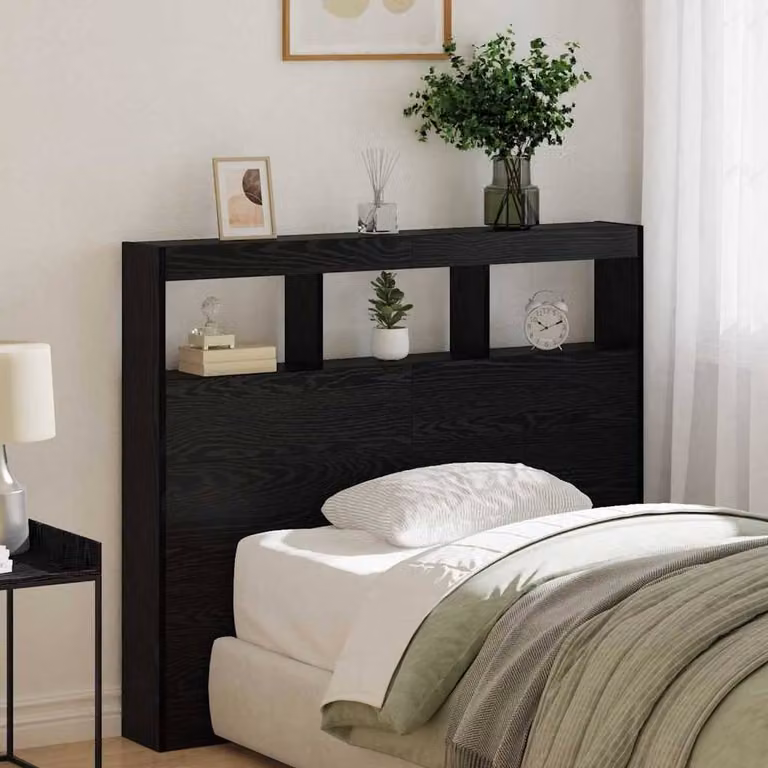 Berkfield Home Black Oak Headboard in Black Engineered Wood, W/D/H: 120 x 17 x 102 cm