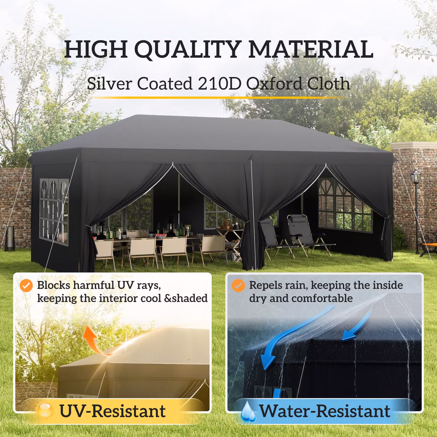 Outsunny Pop Up Gazebo with Sides and Windows in Black, W/D/H: 600 x 300 x 205 cm – 5
