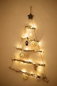 Marco Paul Christmas Wooden Ladder Tree with Hanging LED Lights in White, H 75.0 cm x W 55.0 cm – 1