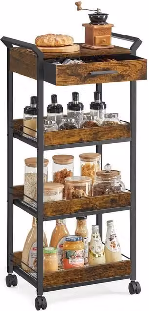 KORVIXA Brown 4-Tier Rolling Storage Trolley – 1