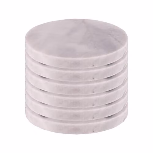 Argon Tableware White and Black Marble Round Coasters, Set of 6, Diameter: 10 cm – 1