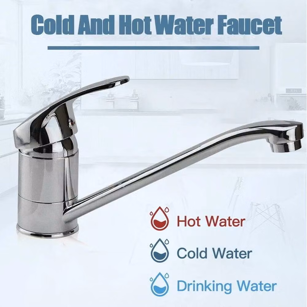 PAWNORA Silver Chrome Brass Kitchen Sink Mixer Tap with Single Lever and Swivel Spout – 3