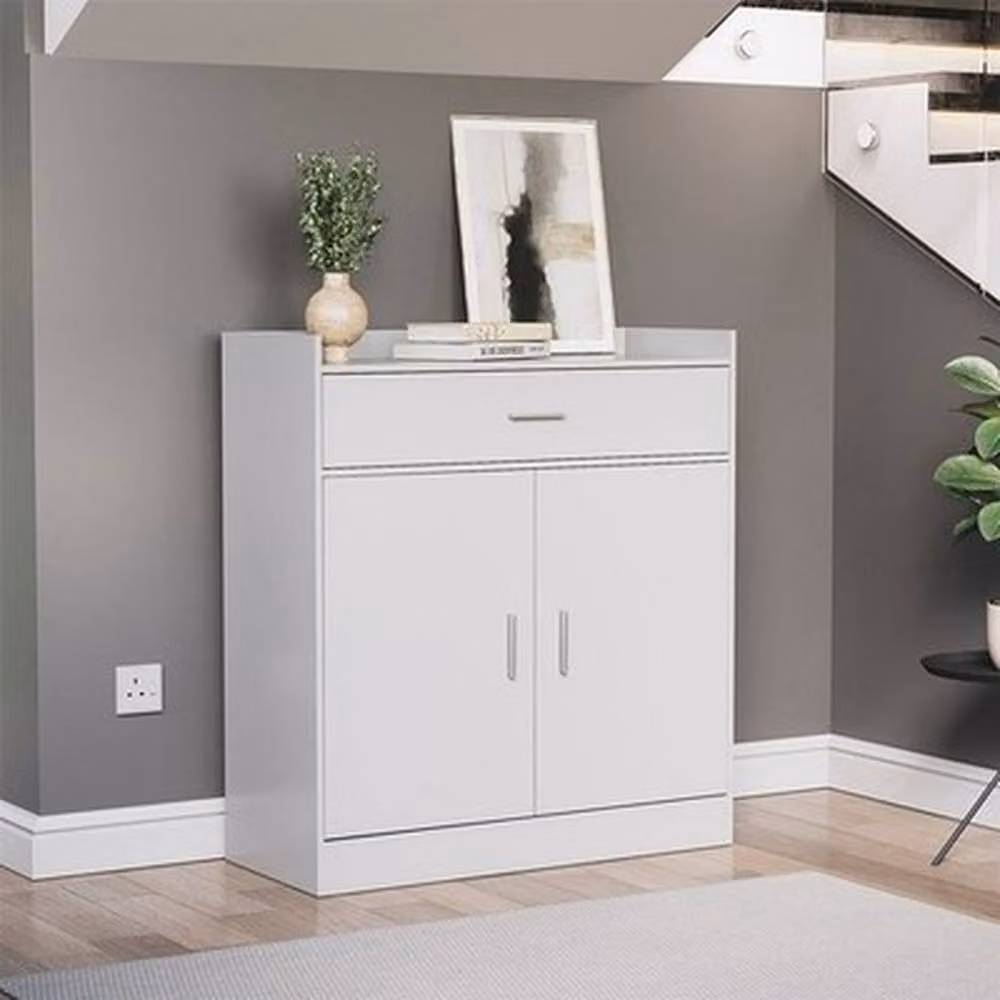 SPETLEK Dalby Modern White 2 Door 1 Drawer Shoe Cabinet with Internal Shelves – 2