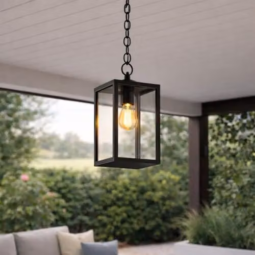 CGC Lighting Black Aluminium Industrial Hanging Outdoor Lantern with Transparent Glass – 6