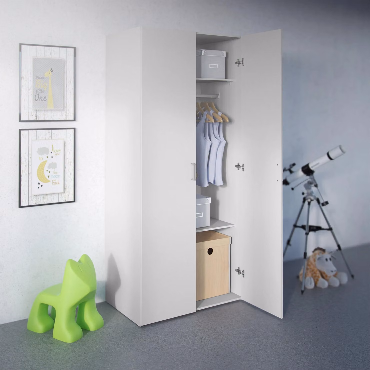 Furniture To Go Space 2-Door Modern White Wardrobe with Internal Shelves, Height: 175 cm – 3