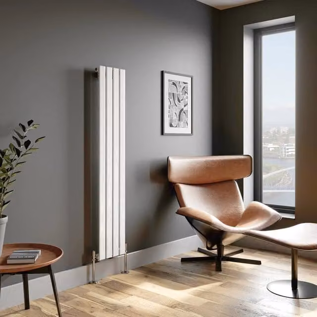 Temprazo Vertical Double Flat Panel Designer Radiator in White, H: 160 cm, W: 30 cm, D: 5.2 cm