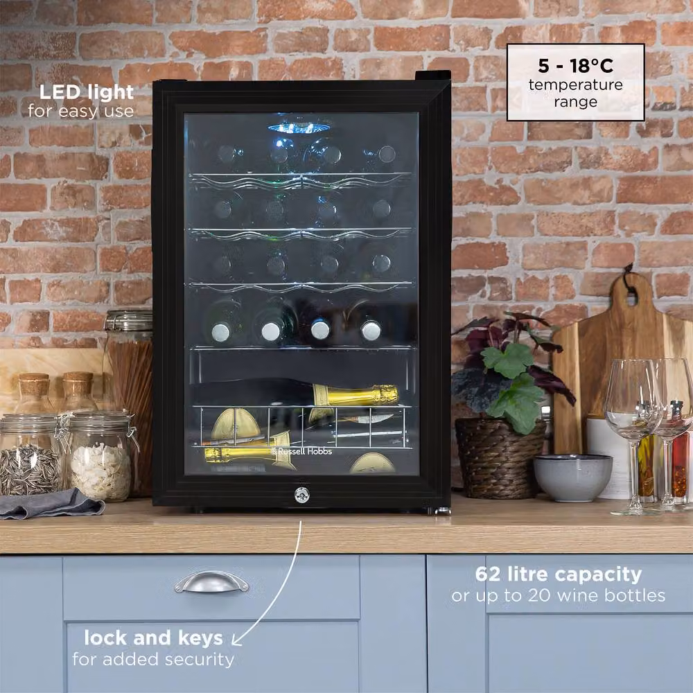 Russell Hobbs 62 Litre Glass Door Drinks and Wine Cooler with Lock, Black, W/D/H: 43 x 40 x 83 cm – 2