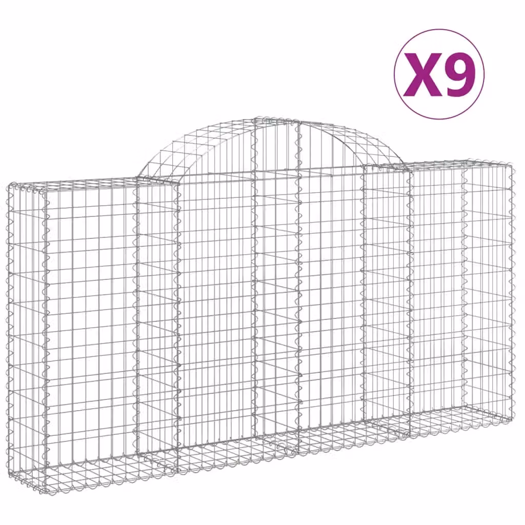 Berkfield Home Arched Gabion Baskets, 9 Piece Set, Silver Galvanised Steel, W/D/H: 200 x 30 x 100/120 cm – 2