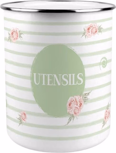 Purely Home Ceramic Freestanding Kitchen Utensil Holder in Green, White and Pink