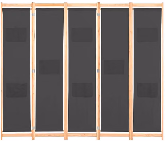 Berkfield Home 5-Panel Fabric Room Divider in Grey, W/D/H: 200 x 4 x 170 cm