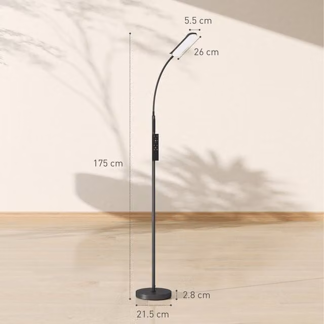 HOMCOM Black LED Floor Lamp with Timer, Memory Function and Touch Control, Height: 175 cm