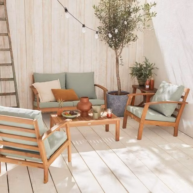 sweeek 4-Seater Modern Acacia Wood Garden Sofa Set in Brown and Beige