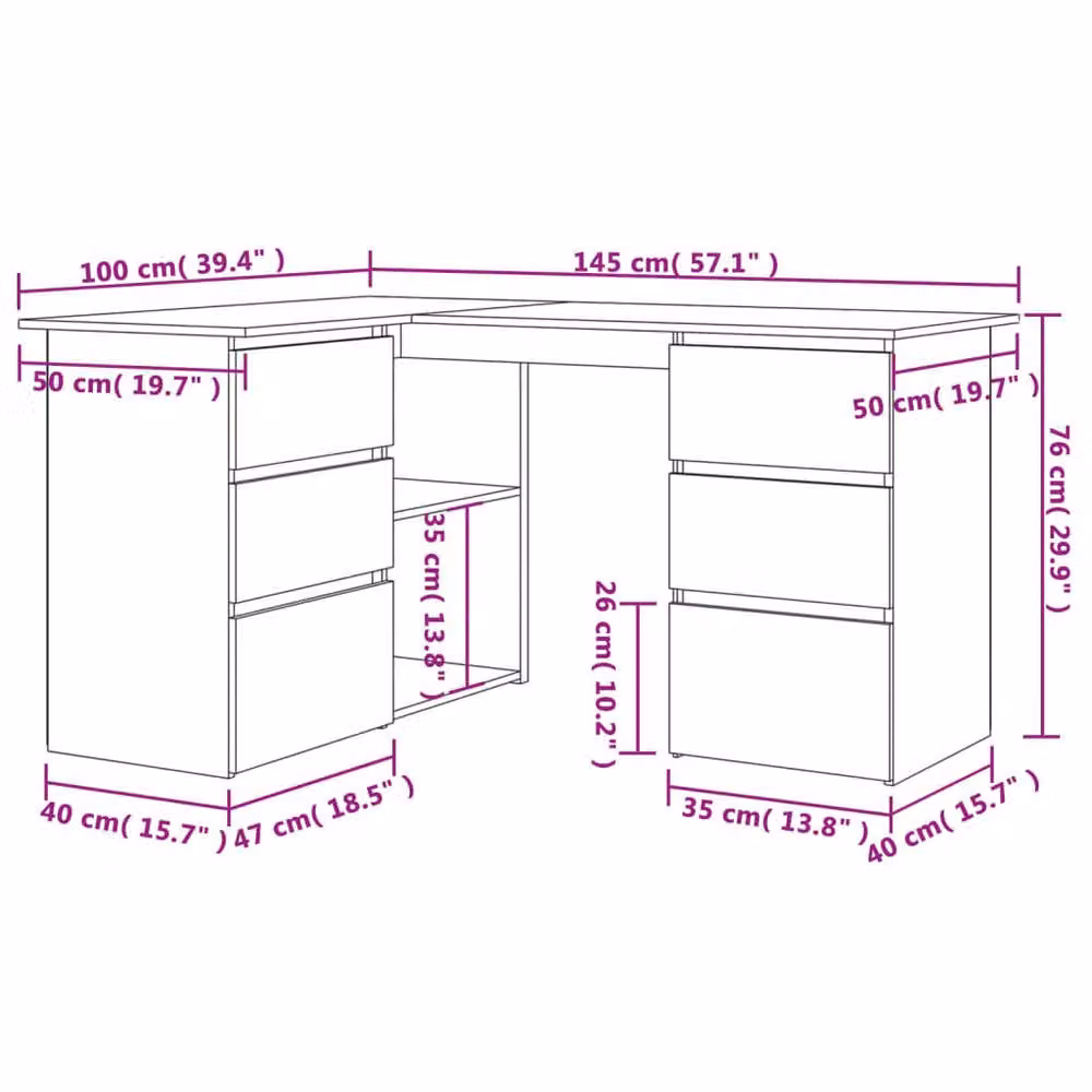 Berkfield Home Elegant Corner Desk in Smoked Oak Brown, W/D/H: 145 x 100 x 76 cm – 5