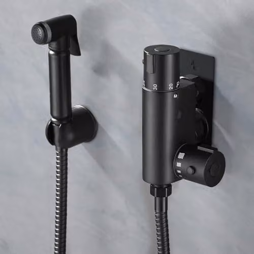 Nes Home Matte Black Bidet Douche Spray Kit with Thermostatic Bar Valve and Plate Bracket