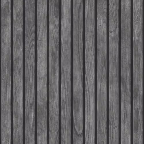 Muriva Wooded Slats Black and Grey Striped Wallpaper Roll