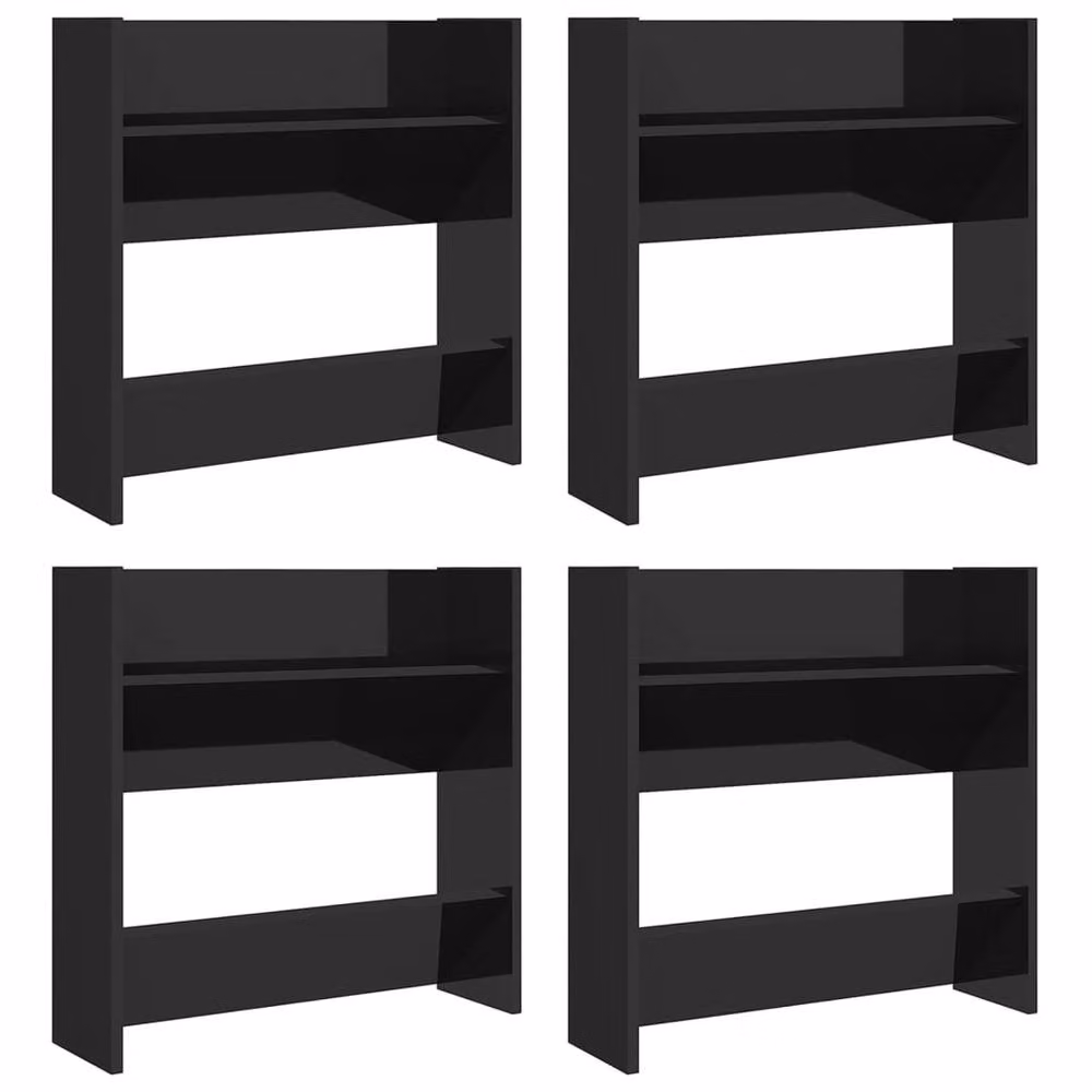 Berkfield Home Set of 4 Wall Mounted High Gloss Black Shoe Cabinets, W: 60 cm, D: 18 cm, H: 60 cm – 3