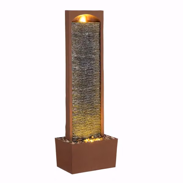 Teamson Home Large Outdoor Rectangular Cascade Water Feature with LED Lights in Red Rock – 2