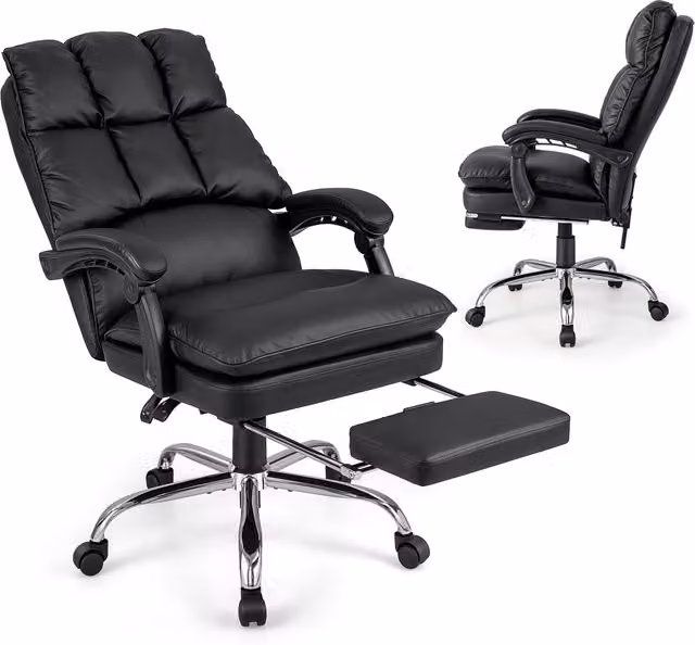 Costway Black and Grey PU Leather Office Rolling Task Chair with Headrest and Armrests