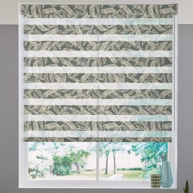 Terrys Made to Measure Day and Night Blind in Olive Green Striped Textile
