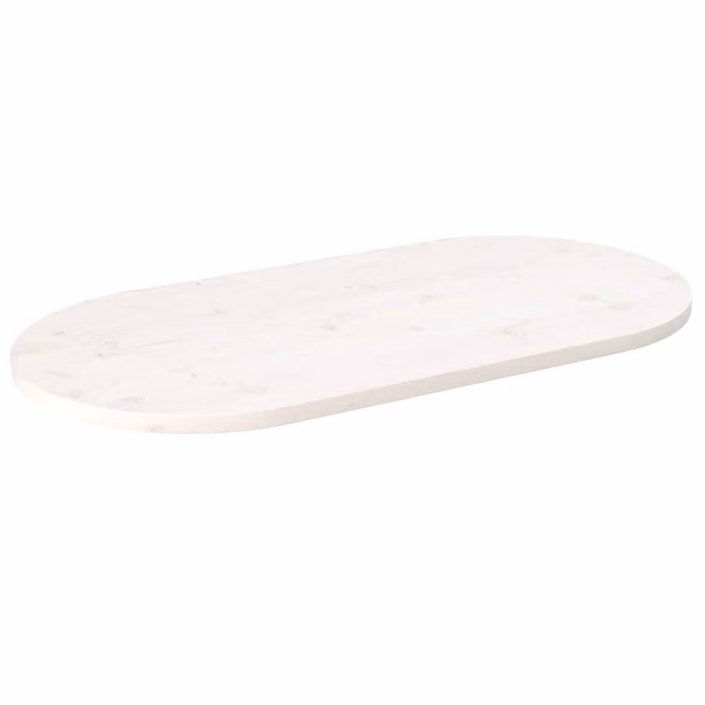 Berkfield Home White Solid Wood Pine Oval Table Top, W: 110 cm, D: 55 cm, H: 2.5 cm