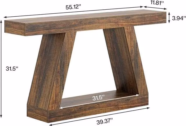 VOGREX 55-Inch Rustic Wood Farmhouse Trestle Console Table in Brown – 1