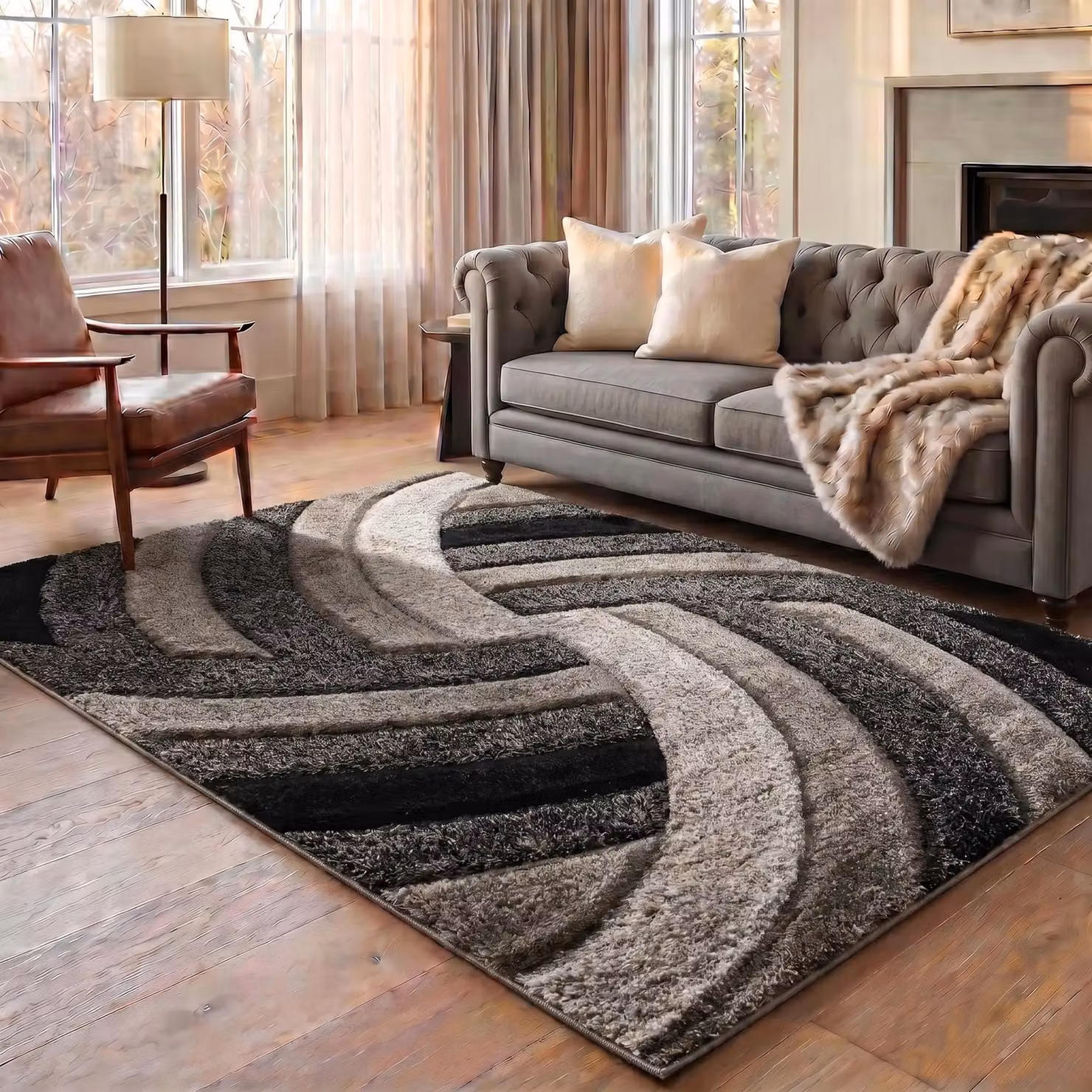Desire Rugs Modern Grey Wave Shaggy Area Rug, W: 120 cm, D: 170 cm – 4