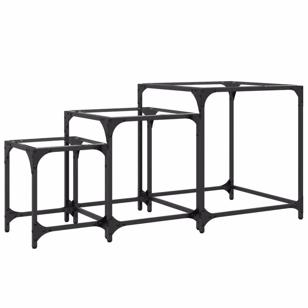 Berkfield Home Nesting Coffee Tables, 3 Piece Set with Transparent Glass Tops and Black Steel Frames – 4