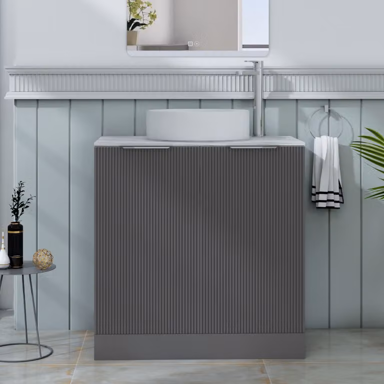 Royal Bathrooms Evora 800mm Graphite Grey Fluted Floor Standing Countertop Vanity Unit with Art Deco Basin and 2 Soft Close Doors