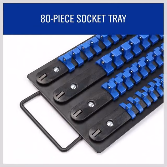 Nordara 80-Piece Socket Storage Rail in Blue, Mountable ABS and Metal Organiser for 1/4, 3/8 and 1/2 inch Sockets