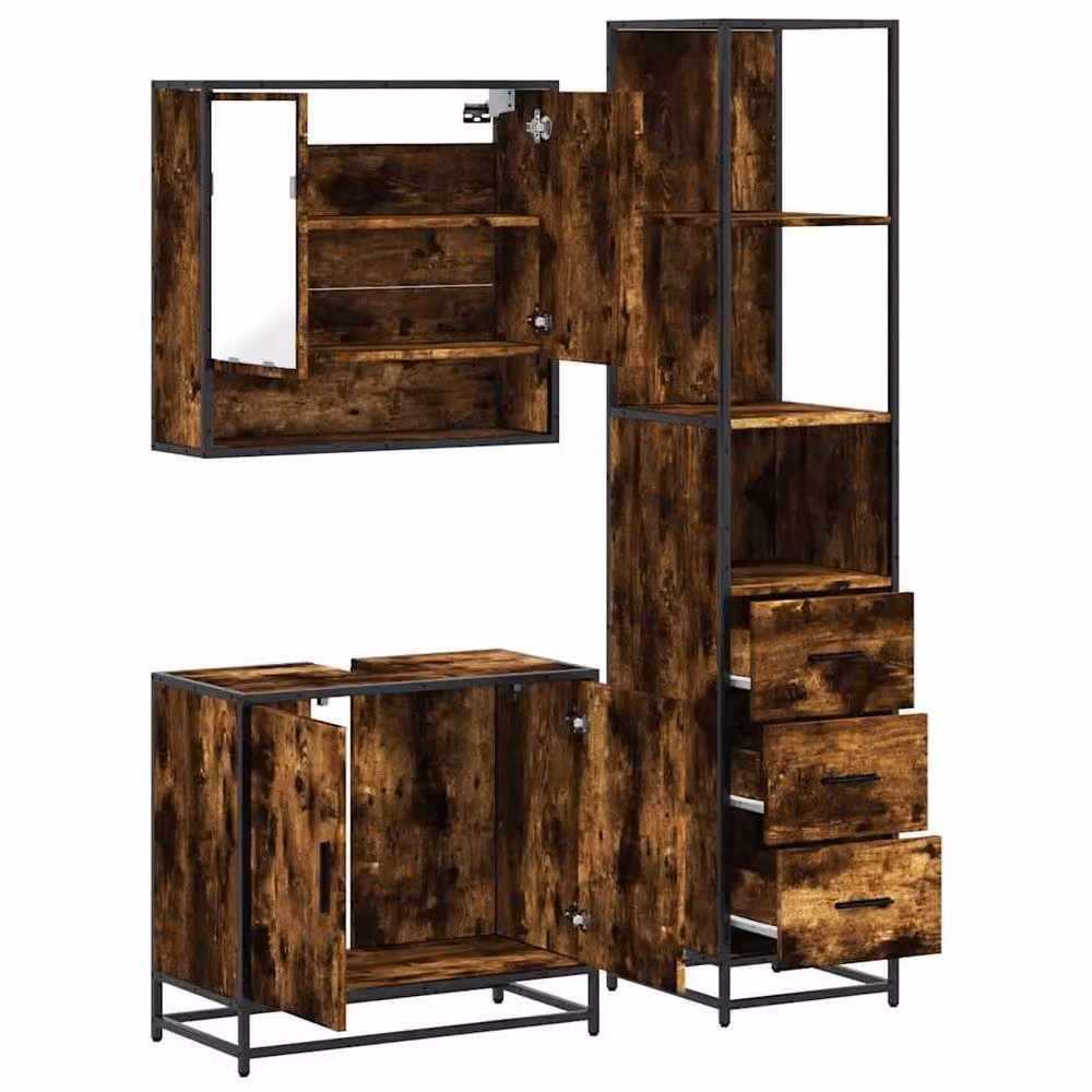 Berkfield Home 3 Piece Industrial Bathroom Furniture Set in Smoked Oak and Brown – 5