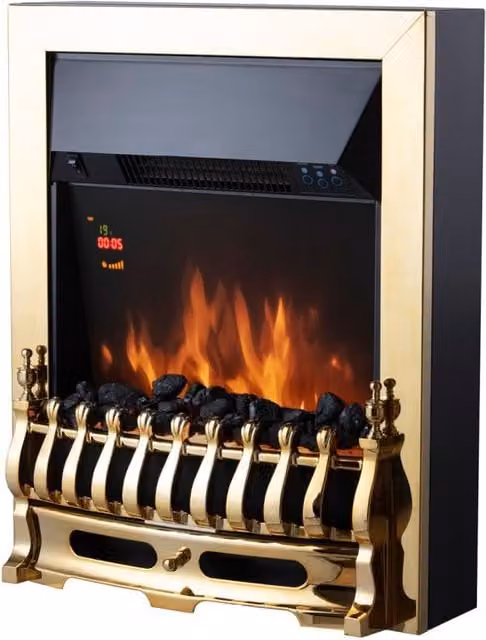 Warmies Whitby 2kW Electric Fire with LED Flame and Remote Control, Brass in Metallics