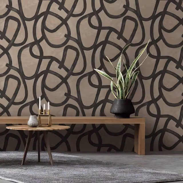 Holden Decor Abstract Linear Swirl Wallpaper in Brown