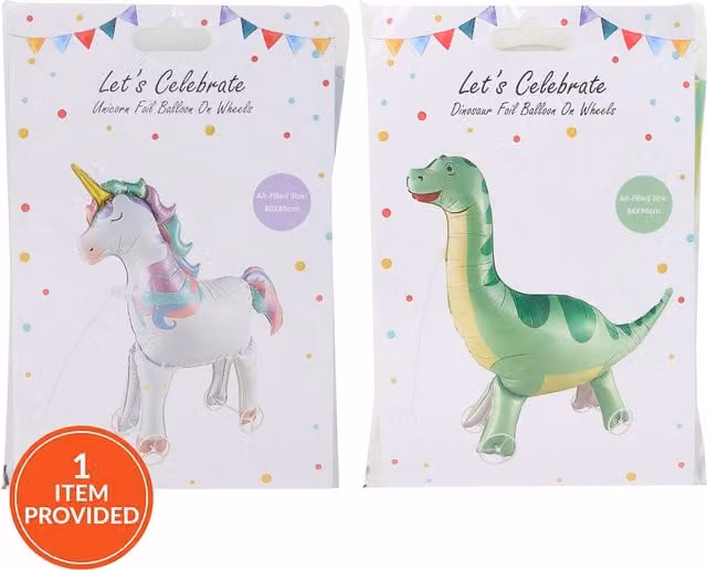 Multicolour Unicorn or Dinosaur Foil Balloon on Wheels for Birthday Parties