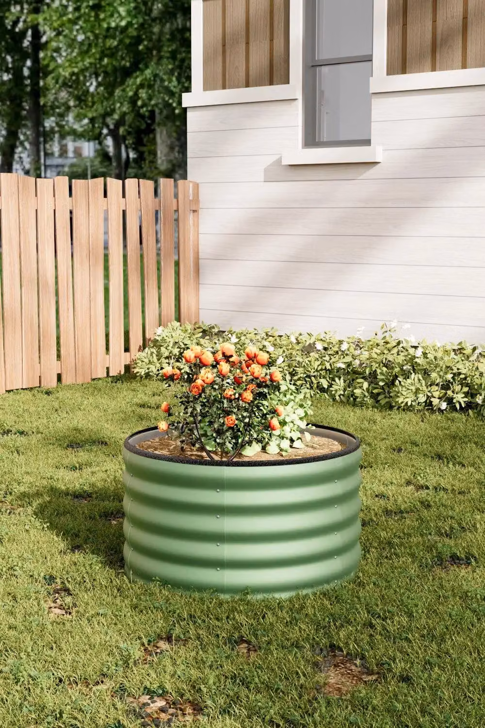 H&O Direct Light Green Round Galvanised Steel Raised Garden Bed W/D/H: 80 x 40 x 40 cm – 2