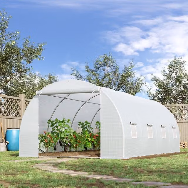 Outsunny White Polytunnel Greenhouse with 8 Windows and Zippered Door, W/D/H: 6 x 3 x 2 m