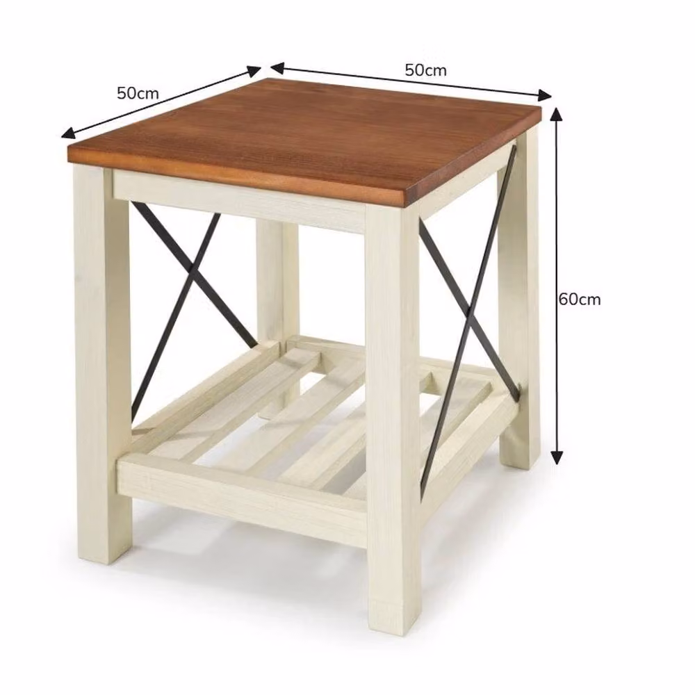 FORGEVIO Cottage Lamp Table in White Painted Rustic Pine Wood, W/D/H: 60 x 50 x 0 cm – 1