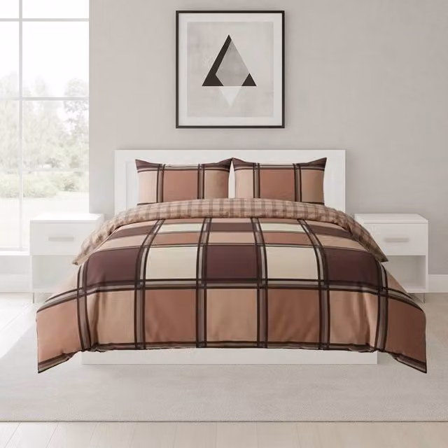 Snug City Chocolate Brown Contemporary Square Pattern Duvet Cover and Pillowcase Set, Single