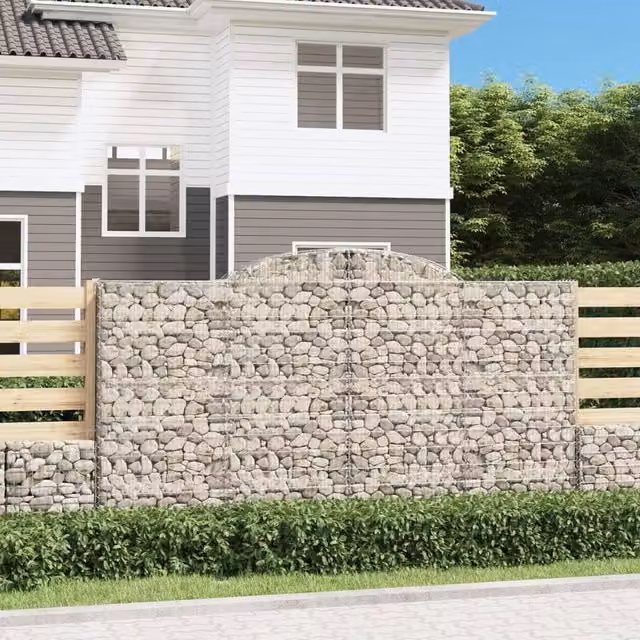 Berkfield Home Arched Gabion Baskets, 5 Piece Set, Silver Galvanised Steel, W: 300 cm, D: 50 cm, H: 160-180 cm