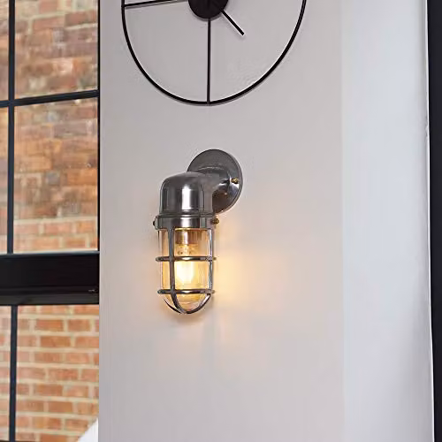 MiniSun Nautical Maritime Outdoor Wall Lantern in Polished Silver Aluminium with Warm White LED Bulb – 2