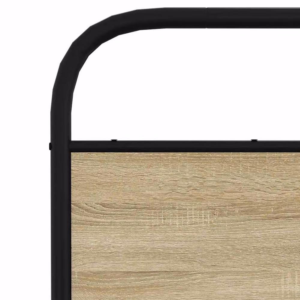 Berkfield Home Metal and Wood Bed Frame in Sonoma Oak, Light Brown, W/D/H: 140 x 190 cm – 3