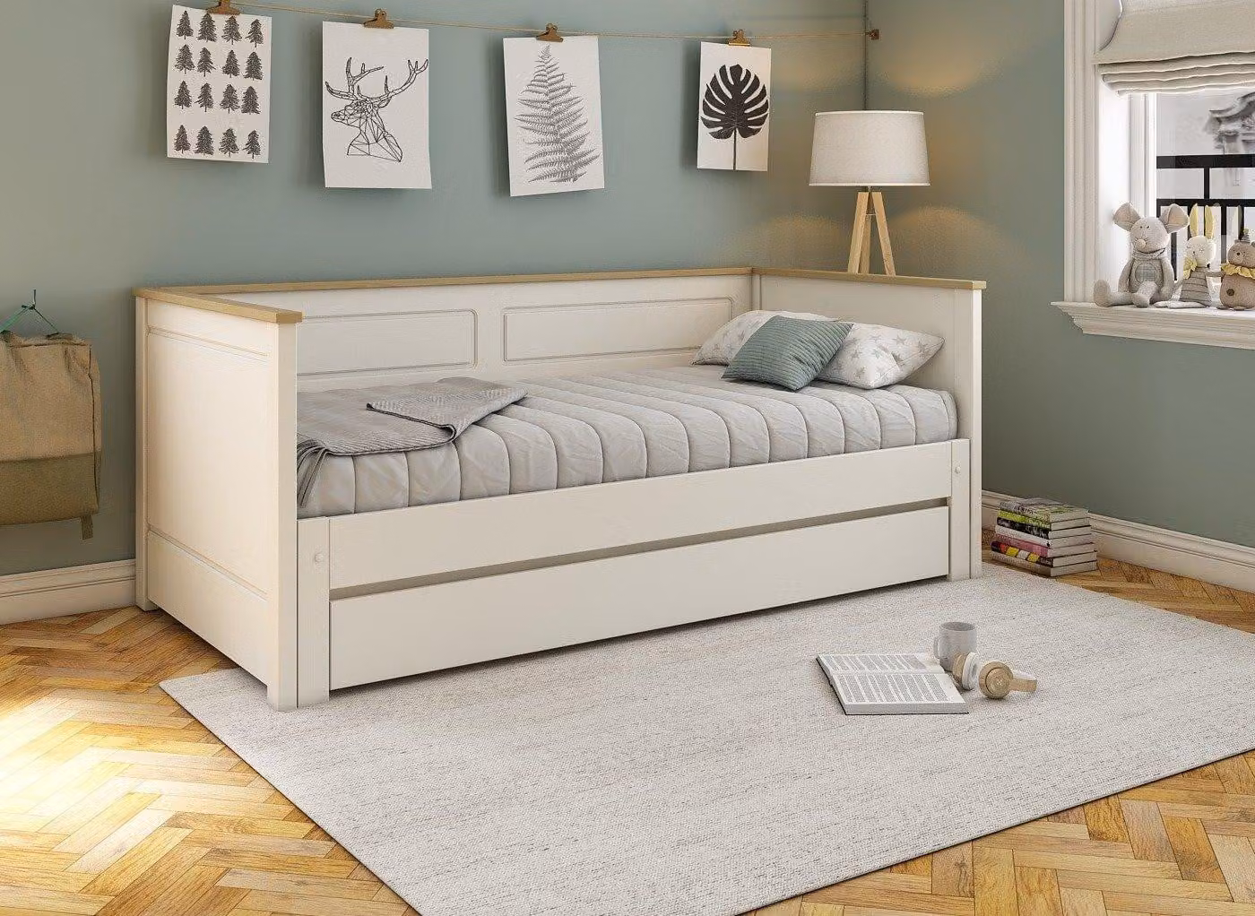 Dreams Rosie Childrens Day Bed with Trundle and Drawers in White Solid Wood